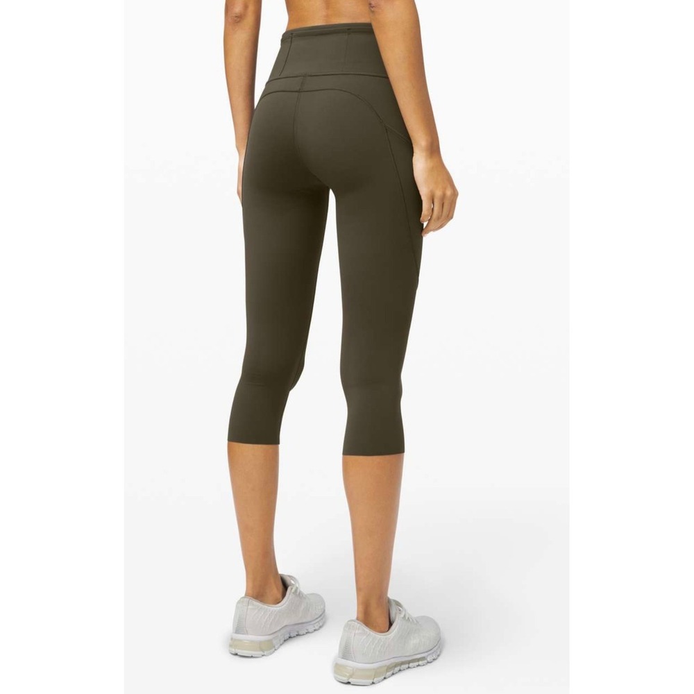 Lululemon Fast and Free High-Rise Crop 19 Dark Olive Green Leggings Size 6